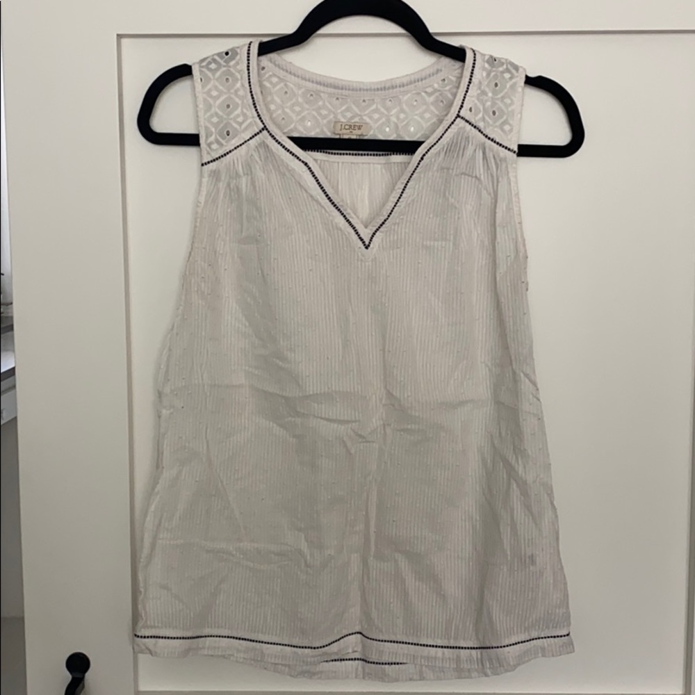 J. Crew white/ navy blue V-neck blouse